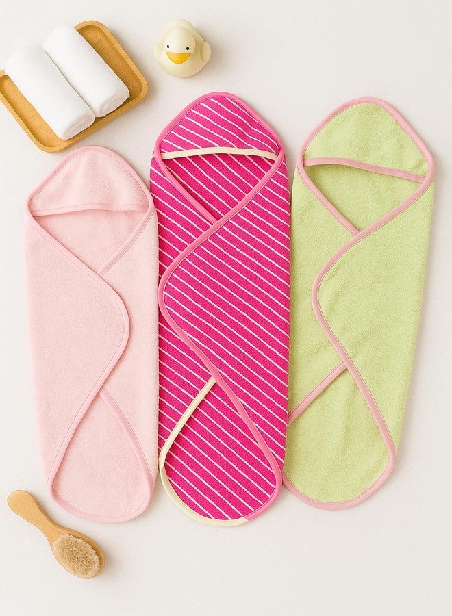 TuddyBuddy Ultra Soft 100% Cotton Hooded Towel for Babies/Ideal for New Born Babies (30 X 30 Inches) (Pack of 3 -Pink Stripes, Yellow & Light Pink) - Image 4