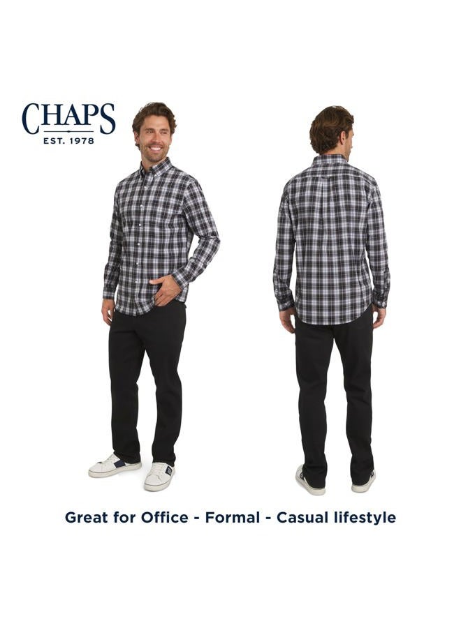 Chaps Men's Classic Fit Long Sleeve Button Down Stretch Poplin Casual Shirt, Asphalt, L - Image 2