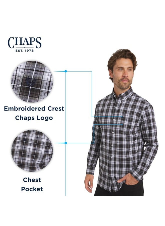 Chaps Men's Classic Fit Long Sleeve Button Down Stretch Poplin Casual Shirt, Asphalt, L - Image 5