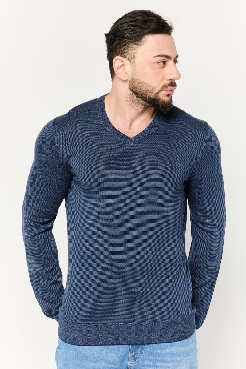 PERRY ELLIS سويت شيرت رجالي بأكمام طويلة على شكل V، لون كحلي - Image 1