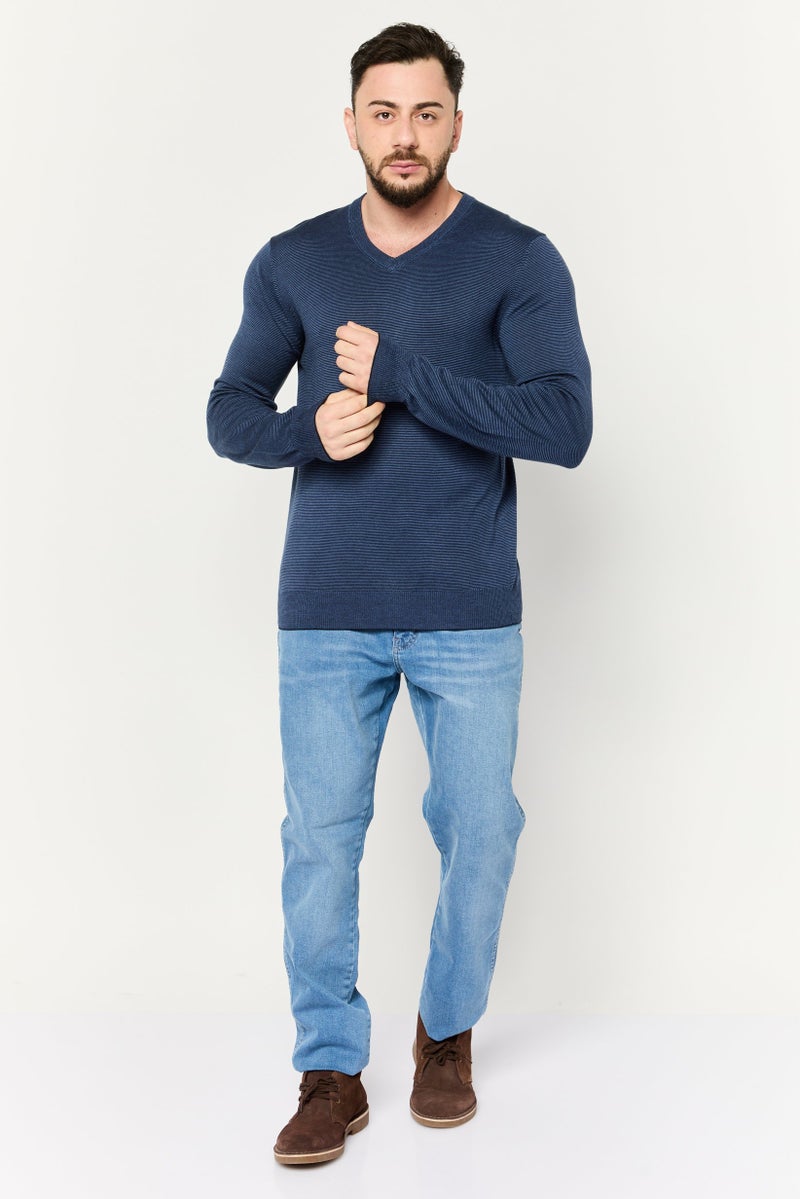 PERRY ELLIS سويت شيرت رجالي بأكمام طويلة على شكل V، لون كحلي - Image 2