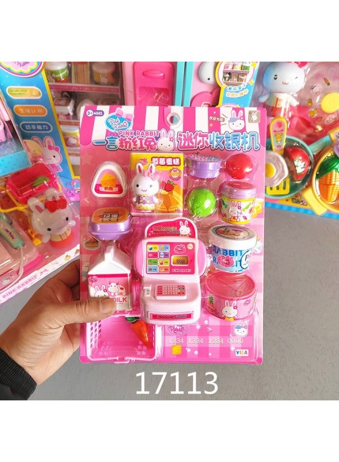 A Word Pink Rabbit Simulation Scene Play Home Toy Party Cake Birthday Children Sound And Light Girls 4-6 Makeup-Color:17036 Refrigerator - Image 3
