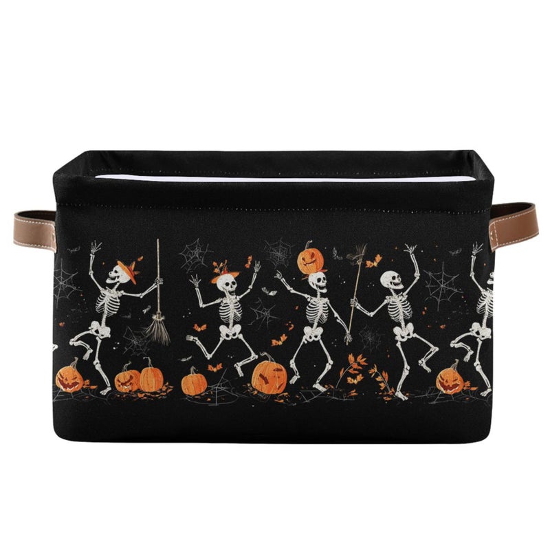 Wamika Halloween Skeleton Black Storage Basket with Waterproof Liner and PU Handles Spooky Skull Pumpkin Storage Bins Boxes 142 Collapsible Decorative Organizer Baskets for Bedroom Closet Office 1 Pack - Image 2