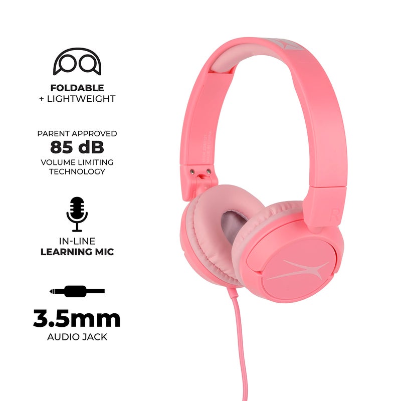 Altec Lansing Over The Ears Kids Headphones - Wired - Volume Limiting Technology for Developing Ears, Ages 6-9, Perfect for Learning from Home, Pink - Image 2