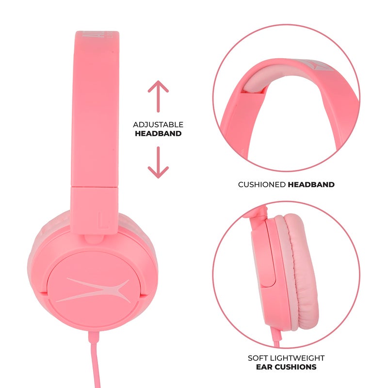Altec Lansing Over The Ears Kids Headphones - Wired - Volume Limiting Technology for Developing Ears, Ages 6-9, Perfect for Learning from Home, Pink - Image 3