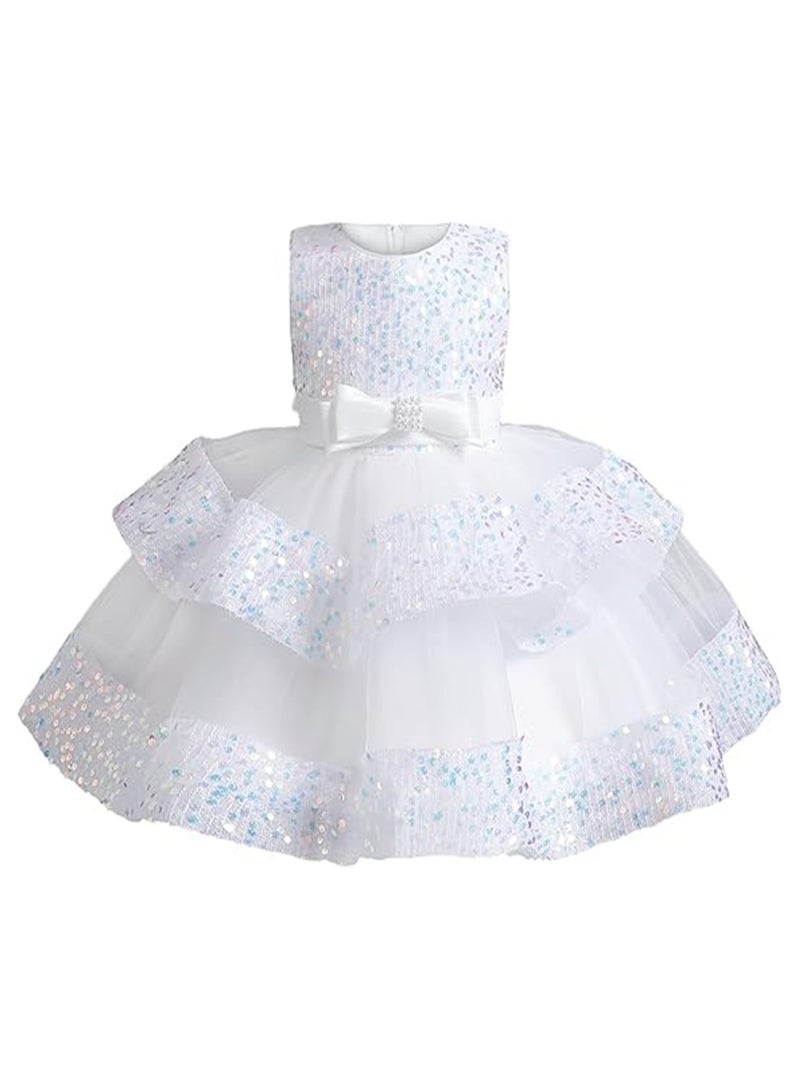 NNEWVANTE Baby Girl Pageant Dress Sequins Princess Dress Toddler Flower Wedding Birthday Party Gown Dresses 4 Years-5 Years（White）  - Image 1