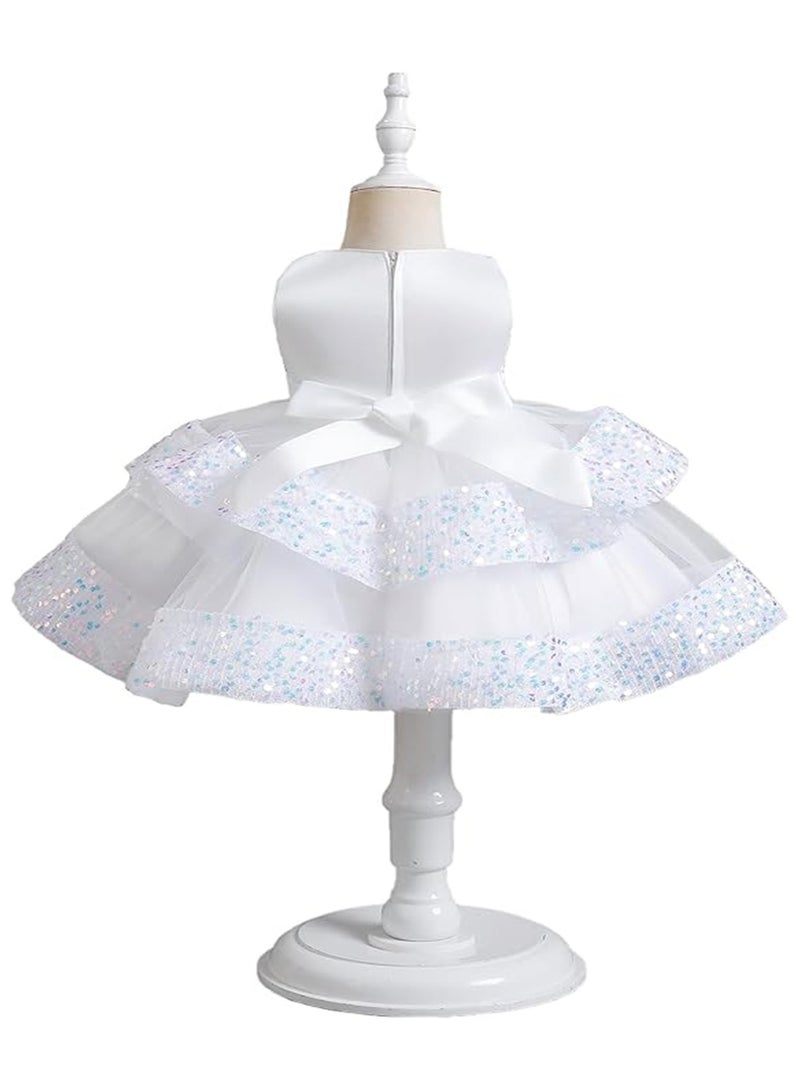 NNEWVANTE Baby Girl Pageant Dress Sequins Princess Dress Toddler Flower Wedding Birthday Party Gown Dresses 4 Years-5 Years（White）  - Image 3