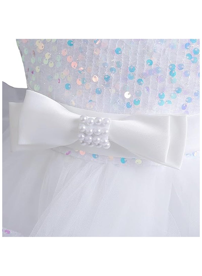 NNEWVANTE Baby Girl Pageant Dress Sequins Princess Dress Toddler Flower Wedding Birthday Party Gown Dresses 4 Years-5 Years（White）  - Image 5