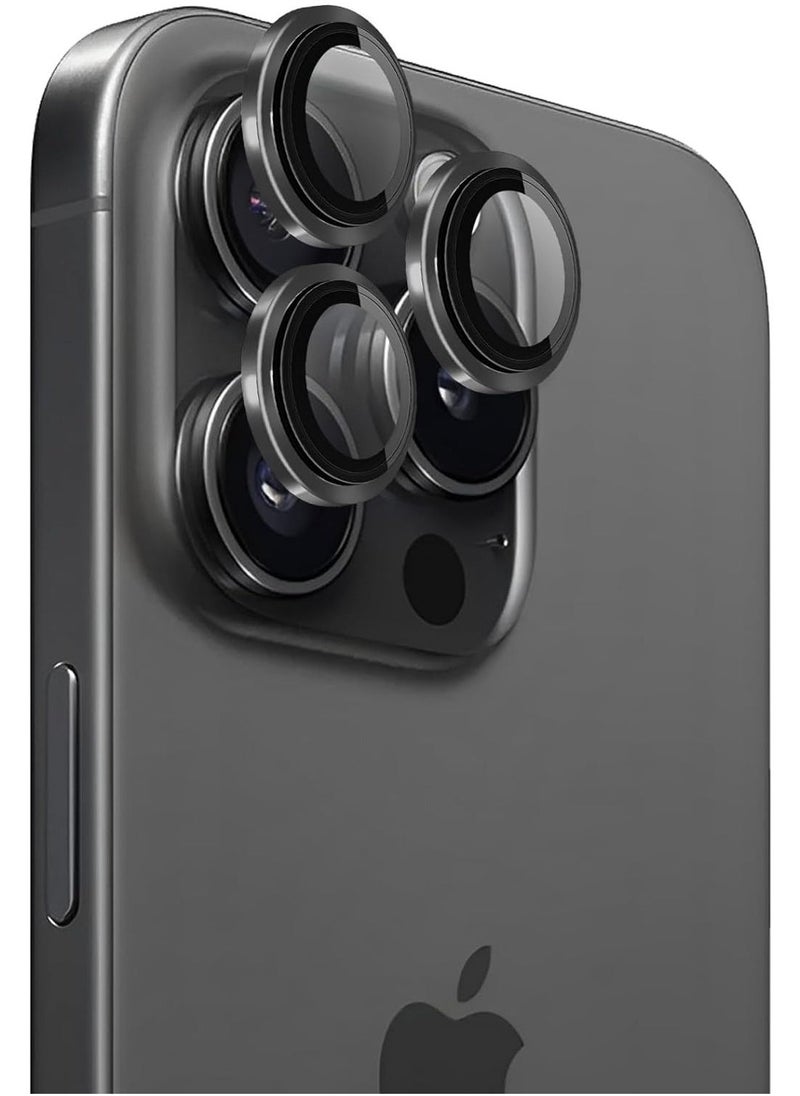 Raxoom Camera Lens Protector for iPhone 15 Pro and 15 Pro Max Tempered Glass Aluminum Ring Cover, HD Clear, iPhone Camera Design Matching, Anti-Reflection, Anti-Scratch, Full Set (Black Titanium) - Image 1