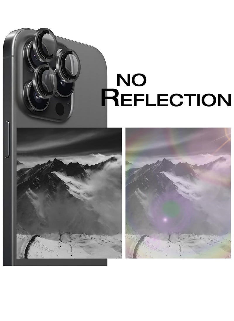 Raxoom Camera Lens Protector for iPhone 15 Pro and 15 Pro Max Tempered Glass Aluminum Ring Cover, HD Clear, iPhone Camera Design Matching, Anti-Reflection, Anti-Scratch, Full Set (Black Titanium) - Image 2