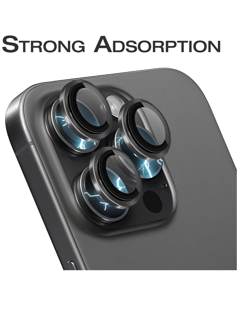 Raxoom Camera Lens Protector for iPhone 15 Pro and 15 Pro Max Tempered Glass Aluminum Ring Cover, HD Clear, iPhone Camera Design Matching, Anti-Reflection, Anti-Scratch, Full Set (Black Titanium) - Image 5