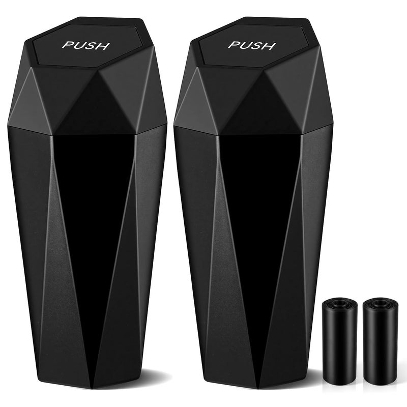 JUSTTOP Car Trash Can with Lid, Diamond Design Small Automatic Portable Trash Can, Easy to Clean, Used in Car Home Office Interior Accessories, 2PCS (Black) - Image 1
