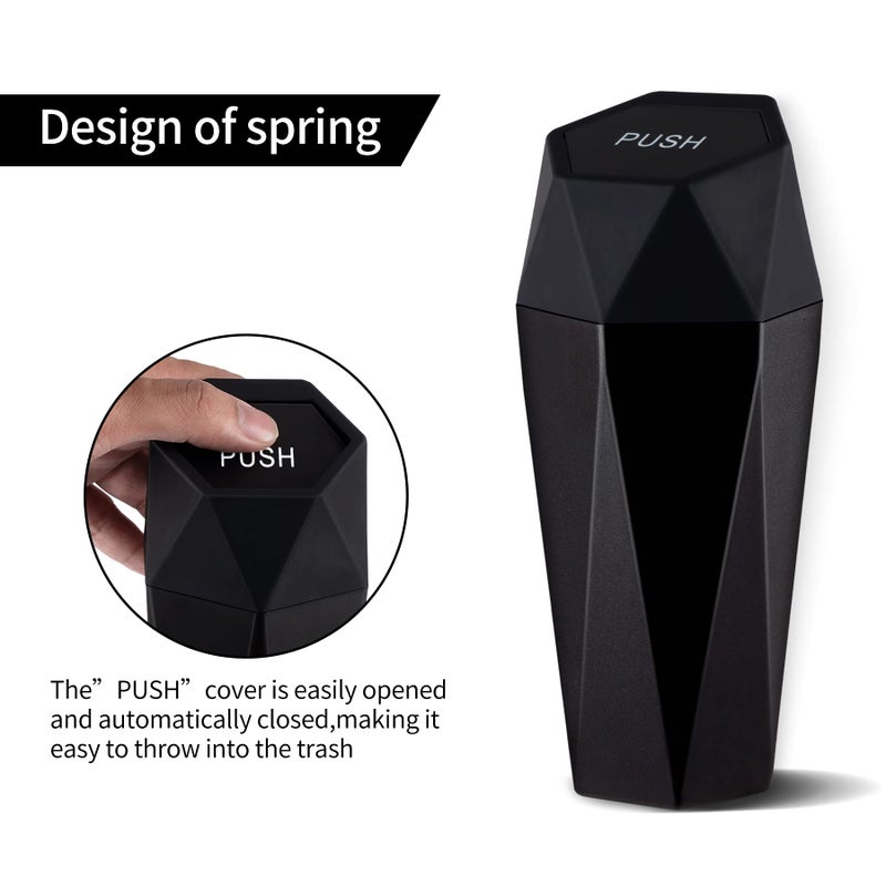 JUSTTOP Car Trash Can with Lid, Diamond Design Small Automatic Portable Trash Can, Easy to Clean, Used in Car Home Office Interior Accessories, 2PCS (Black) - Image 5