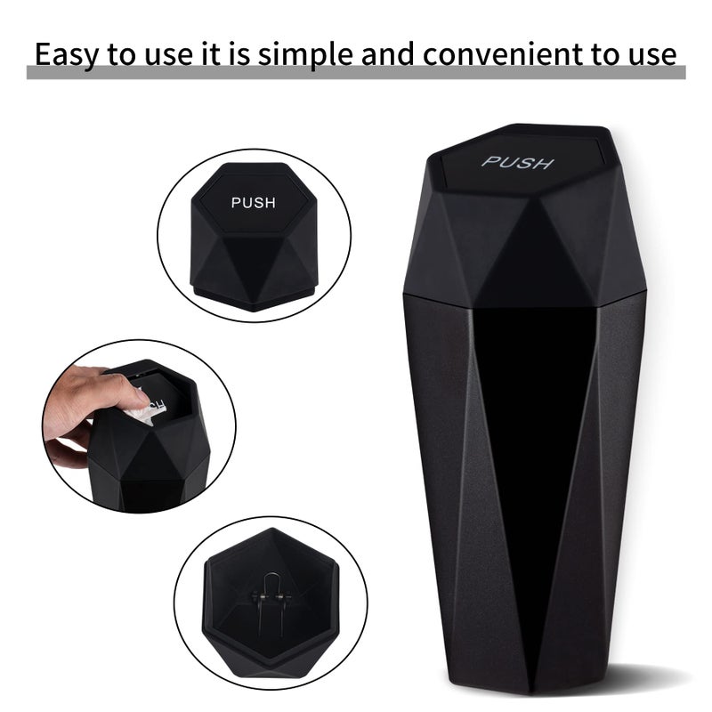 JUSTTOP Car Trash Can with Lid, Diamond Design Small Automatic Portable Trash Can, Easy to Clean, Used in Car Home Office Interior Accessories, 2PCS (Black) - Image 3