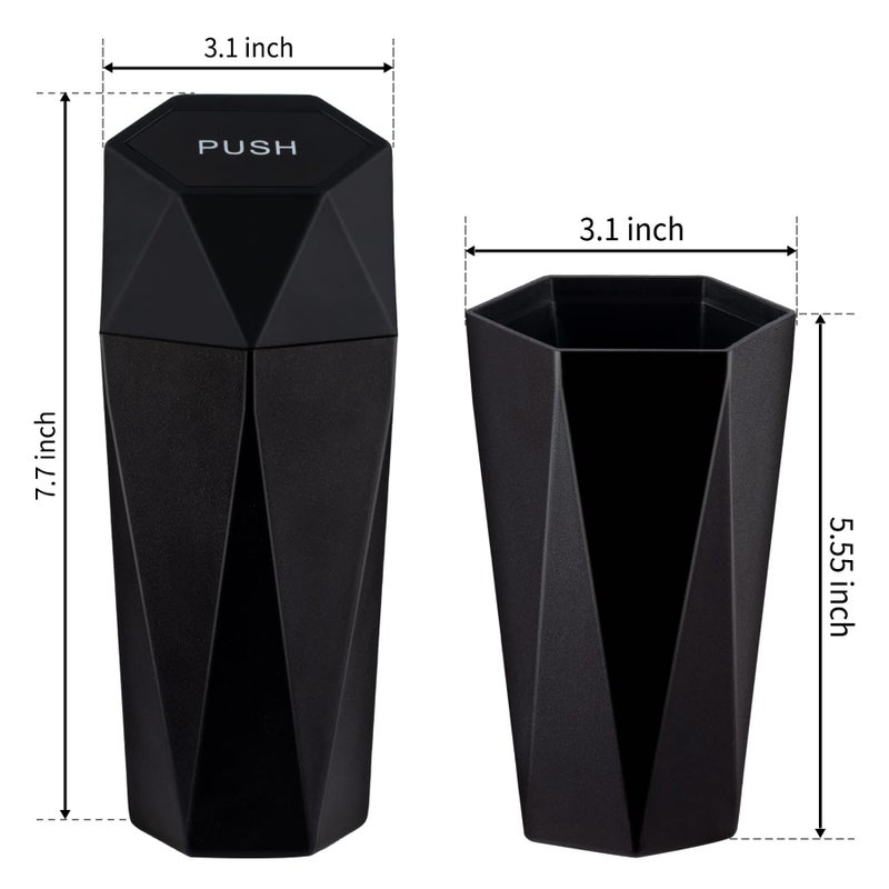 JUSTTOP Car Trash Can with Lid, Diamond Design Small Automatic Portable Trash Can, Easy to Clean, Used in Car Home Office Interior Accessories, 2PCS (Black) - Image 4