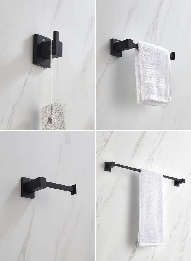 KIBI Cube 4-Piece Matte Black Bathroom Hardware Set | Solid Brass Wall Mount Tissue Paper Holder and Towel Ring Set | Includes Towel Bar, Towel Ring, Toilet Paper Holder, and Robe Hook (C-KBA15-4) - Image 3