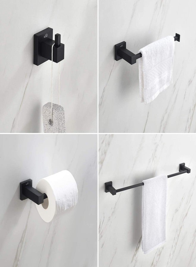 KIBI Cube 4-Piece Matte Black Bathroom Hardware Set | Solid Brass Wall Mount Tissue Paper Holder and Towel Ring Set | Includes Towel Bar, Towel Ring, Toilet Paper Holder, and Robe Hook (C-KBA15-4) - Image 5