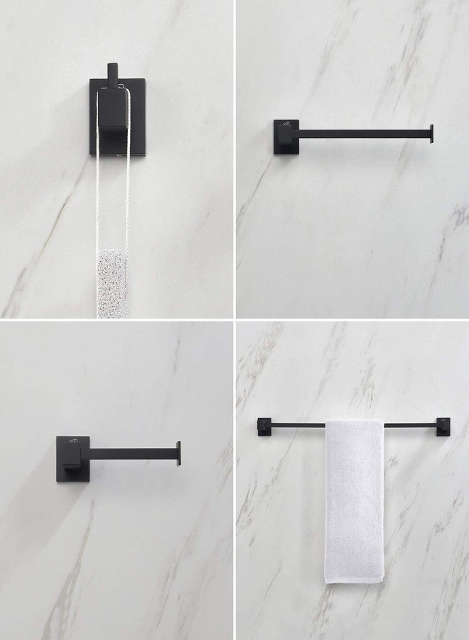 KIBI Cube 4-Piece Matte Black Bathroom Hardware Set | Solid Brass Wall Mount Tissue Paper Holder and Towel Ring Set | Includes Towel Bar, Towel Ring, Toilet Paper Holder, and Robe Hook (C-KBA15-4) - Image 4