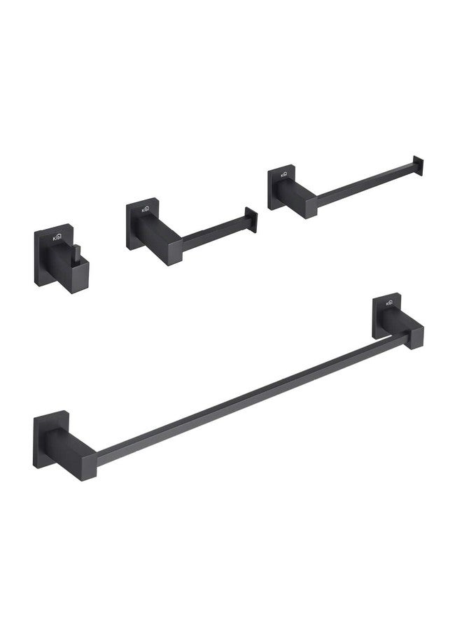 KIBI Cube 4-Piece Matte Black Bathroom Hardware Set | Solid Brass Wall Mount Tissue Paper Holder and Towel Ring Set | Includes Towel Bar, Towel Ring, Toilet Paper Holder, and Robe Hook (C-KBA15-4) - Image 1