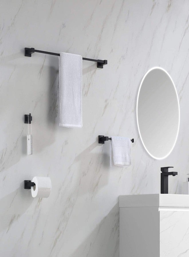 KIBI Cube 4-Piece Matte Black Bathroom Hardware Set | Solid Brass Wall Mount Tissue Paper Holder and Towel Ring Set | Includes Towel Bar, Towel Ring, Toilet Paper Holder, and Robe Hook (C-KBA15-4) - Image 2