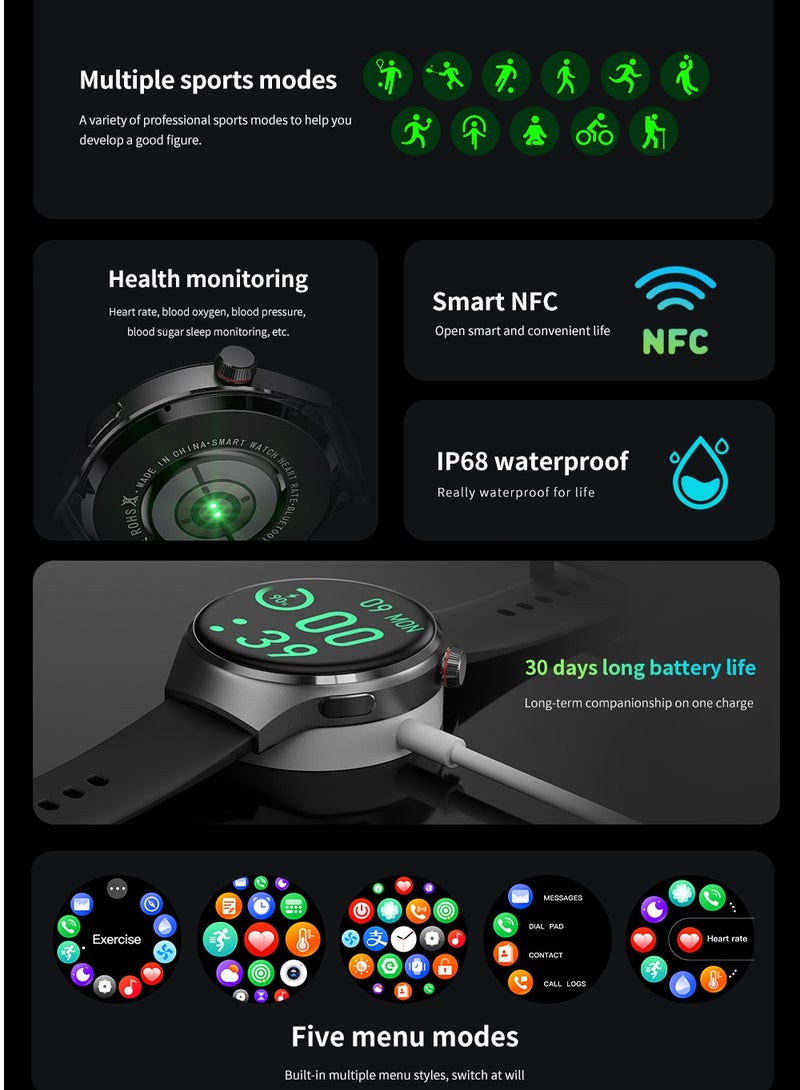 RollsTimi  Men's Smart Watch 1.6" HD Screen, Fitness Tracker, Health Monitor Waterproof Smart Watch, GT4PRO Black  - Image 3