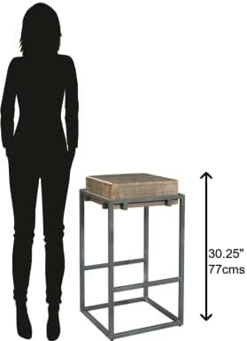 INDIAN DECOR INDIAN DECOR RW104 Furniture Pub Stool Special Reserve Finish Durable Wood Top Rectangle Solid Acacia Box Metal Iron Leg Frame Soft Brown Oil Rub Modern Home Furniture  - Image 2