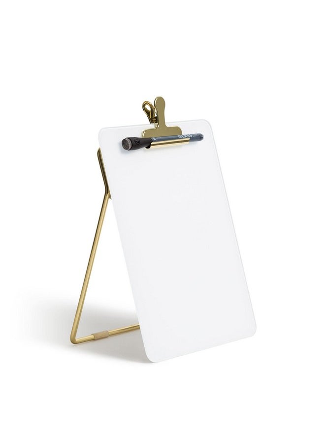 U Brands - Glass Dryerase Desktop Easel Tempered Glass Gold Metal Stand Removable Clip - Image 1