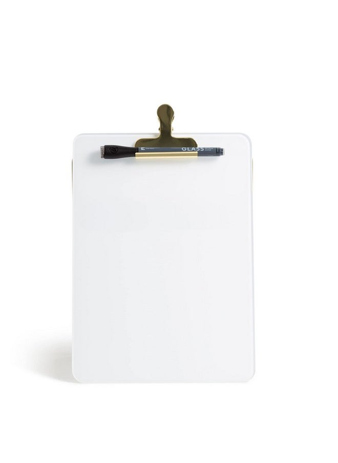U Brands - Glass Dryerase Desktop Easel Tempered Glass Gold Metal Stand Removable Clip - Image 1