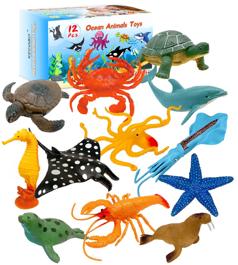 KECIABO Ocean Sea Animal Figures 12 Pack Realistic Soft Plastic Bath Toys for Toddlers Kids Boys and Girls - Image 2