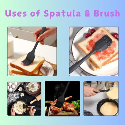 Hian Heat Resistant Silicone Spatula (27.5cm) & Basting Brush (26cm) Set, Non-Stick Food Grade Kitchen Tools for Cooking, Baking, BBQ, Durable, Flexible, Easy to Clean, Black (Set of 2) - Image 5