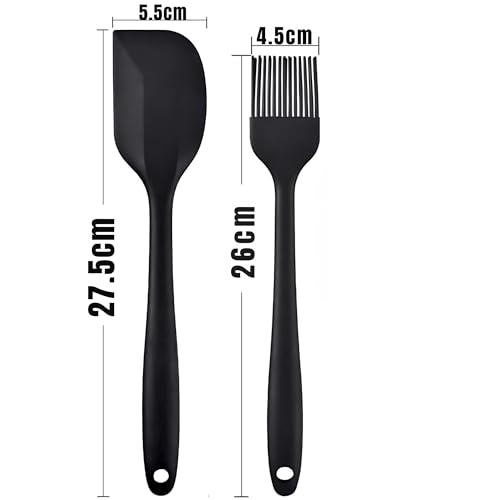 Hian Heat Resistant Silicone Spatula (27.5cm) & Basting Brush (26cm) Set, Non-Stick Food Grade Kitchen Tools for Cooking, Baking, BBQ, Durable, Flexible, Easy to Clean, Black (Set of 2) - Image 2