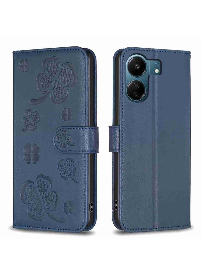 The Bros Case For Xiaomi Redmi 13C Four-leaf Embossed Leather Phone Case