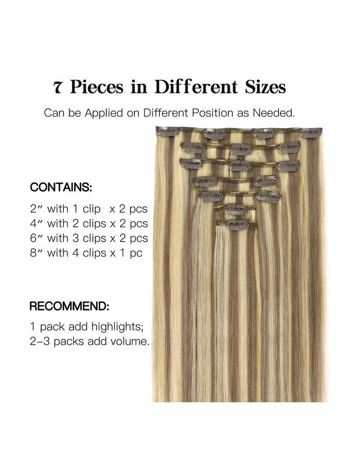 hotbanana - Human Hair Clip In Hair Extensions Ash Brown Highlighted Golden Blonde Hair Extensions 120G Clip In Hair Extensions Real Human Hair Straight Remy Hair Clip Ins 20 Inch 7Pcs - Image 1