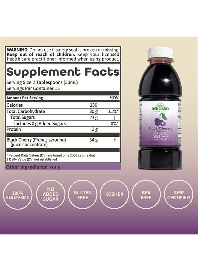 Dynamic Health 100% Pure Black Cherry Juice Concentrate, No Additives, Antioxidant Supplement, Urinary Tract & Joint Support, 16 Fl oz  - Image 3