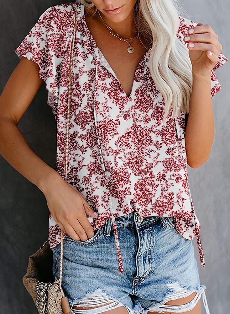 SimpleFun V Neck Shirts for Women Loose Cute Floral Print Blouses Summer Vacation Tops Boho Clothing (Floral3,S) - Image 3