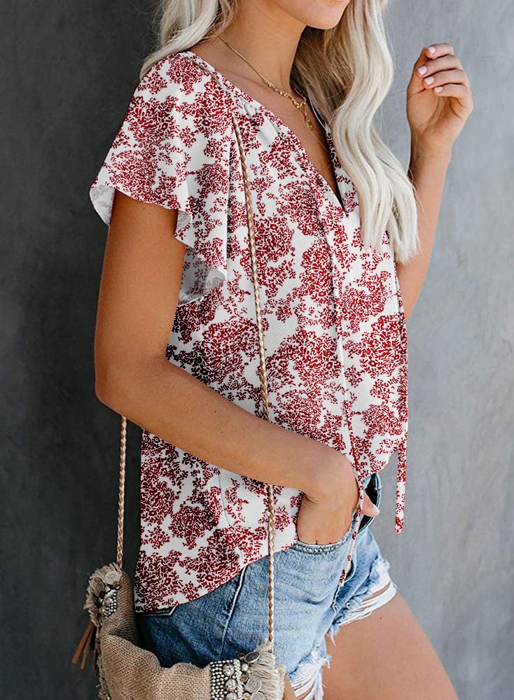 SimpleFun V Neck Shirts for Women Loose Cute Floral Print Blouses Summer Vacation Tops Boho Clothing (Floral3,S) - Image 2