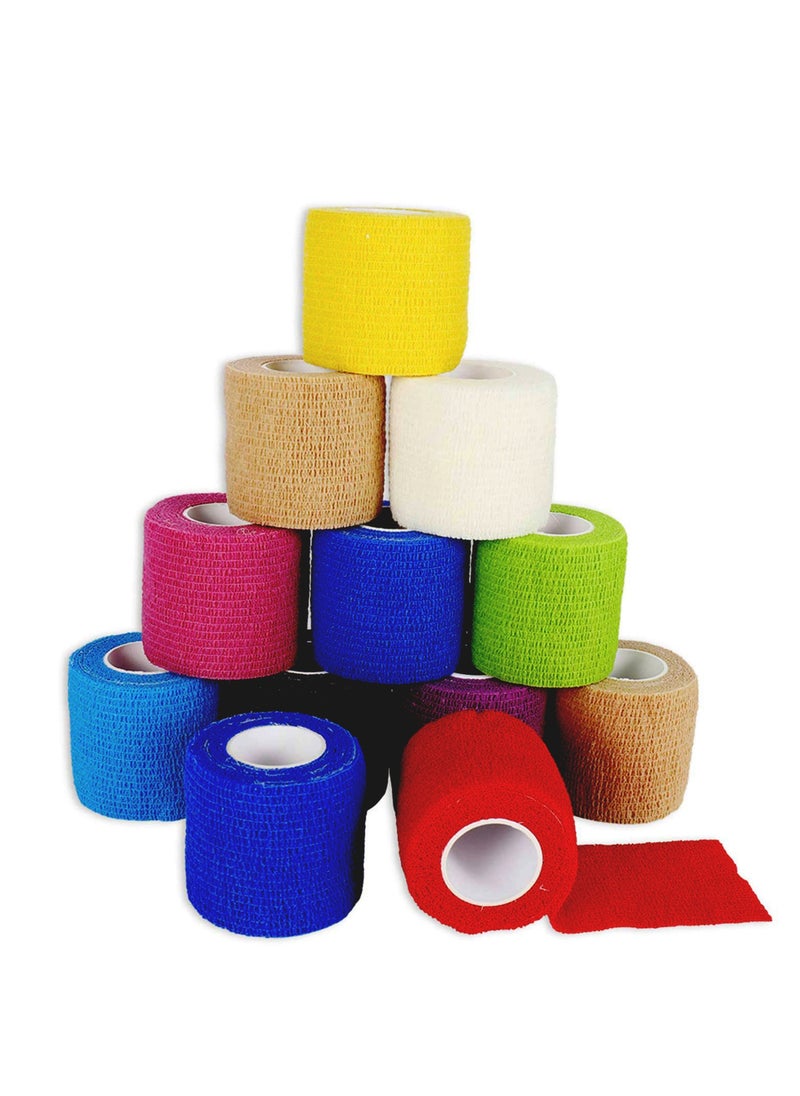Generic 12 Pieces Pet Vet Wrap Self Adherent Bandage Stretch Cohesive Tape Pet Elastic Bandaging Wraps for Wrists Ankle Sprains Swelling Puppy Dog Pet Cohesive Bandages 10 Colour  - Image 1