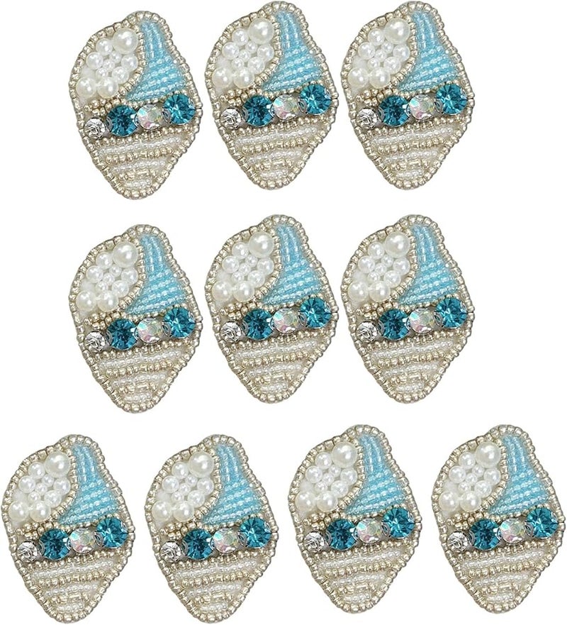 لصقات قواقع ملونة من مخلوقات البحر مع لآلئ وترصيعات من حجر الراين للخياطة على الملابس والسترات 10 قطع - Image 1