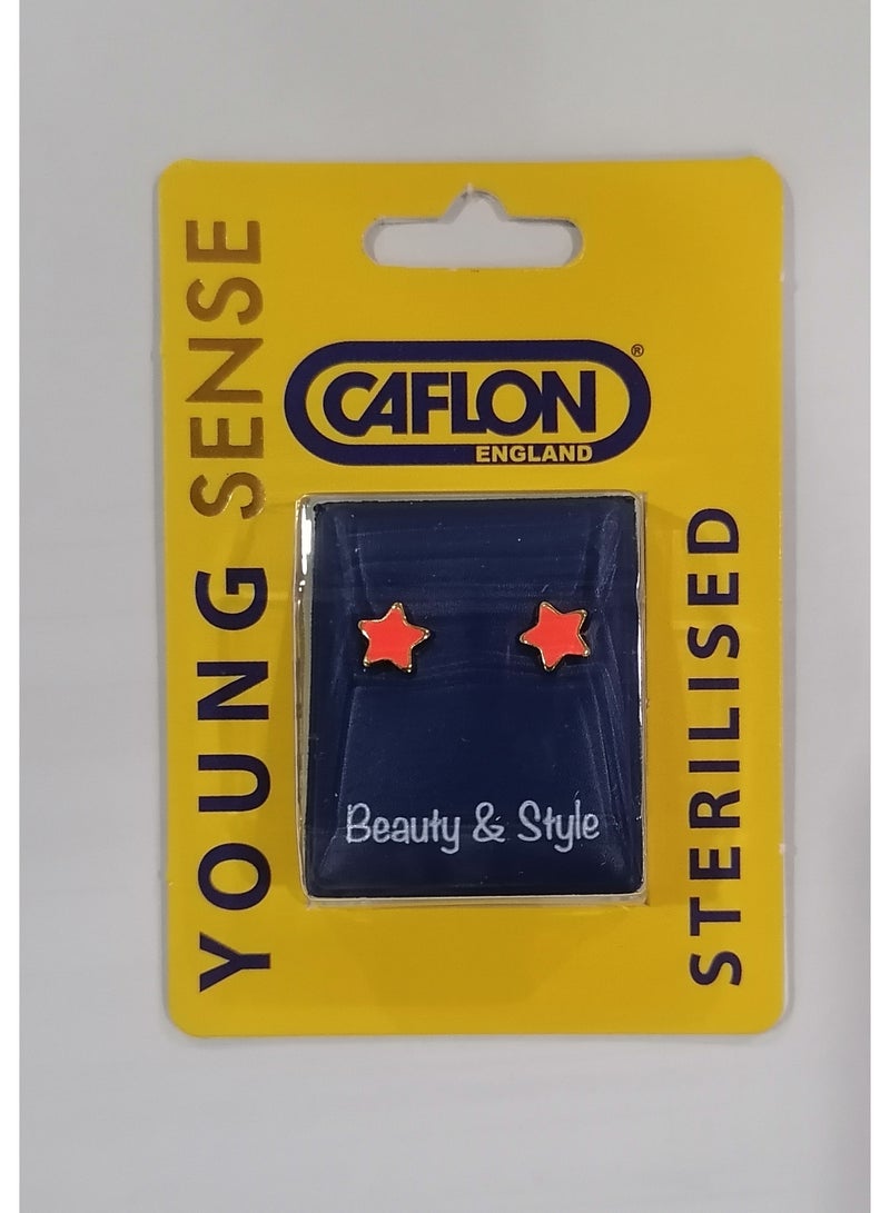 Caflon Sterilised Earrings for sensetive ears (Neon Orange Star with Gold frame)