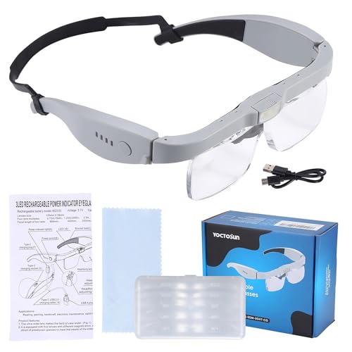 YOCTOSUN Magnifying Glasses with Light, Head Magnifier Glasses with 5 Detachable Lenses 0.75X-4.0X and 3 LED Lights, Rechargeable Hands Free Eyeglasses Magnifier for Close Work Jewelry Crafts Hobby - Image 1