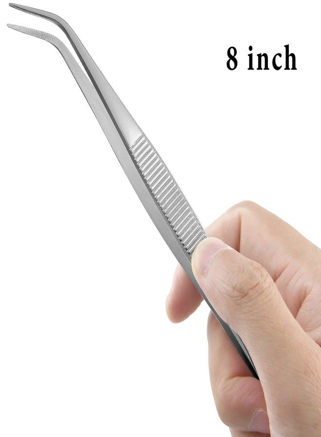 Suiwotin 2PCS 8 Inch Stainless Steel Tweezers with Curved Serrated Tip Heavy Duty Tweezer Tongs for Cooking Crafting Repairing - Image 2