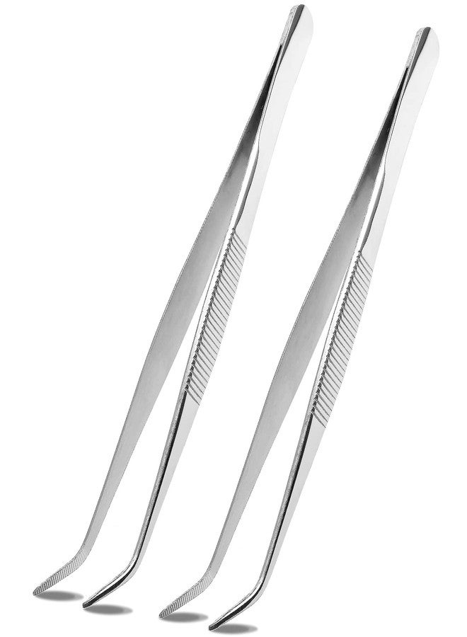 Suiwotin 2PCS 8 Inch Stainless Steel Tweezers with Curved Serrated Tip Heavy Duty Tweezer Tongs for Cooking Crafting Repairing - Image 4