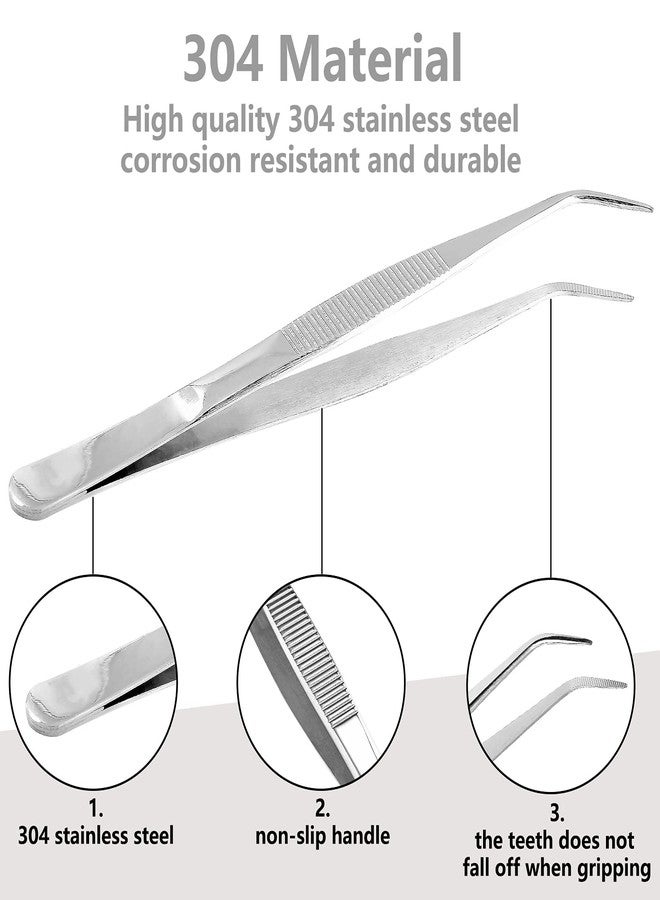 Suiwotin 2PCS 8 Inch Stainless Steel Tweezers with Curved Serrated Tip Heavy Duty Tweezer Tongs for Cooking Crafting Repairing - Image 3