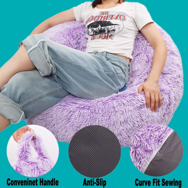 Kisoy Fluffy Stuffed Animal Storage Bean Bag Chair Cover (No Filler), Faux Fur Comfy Bean Bag Cover for Organizing Plush Toys or Textile, for Adults Teens Kids Girls, Lavender - Image 5