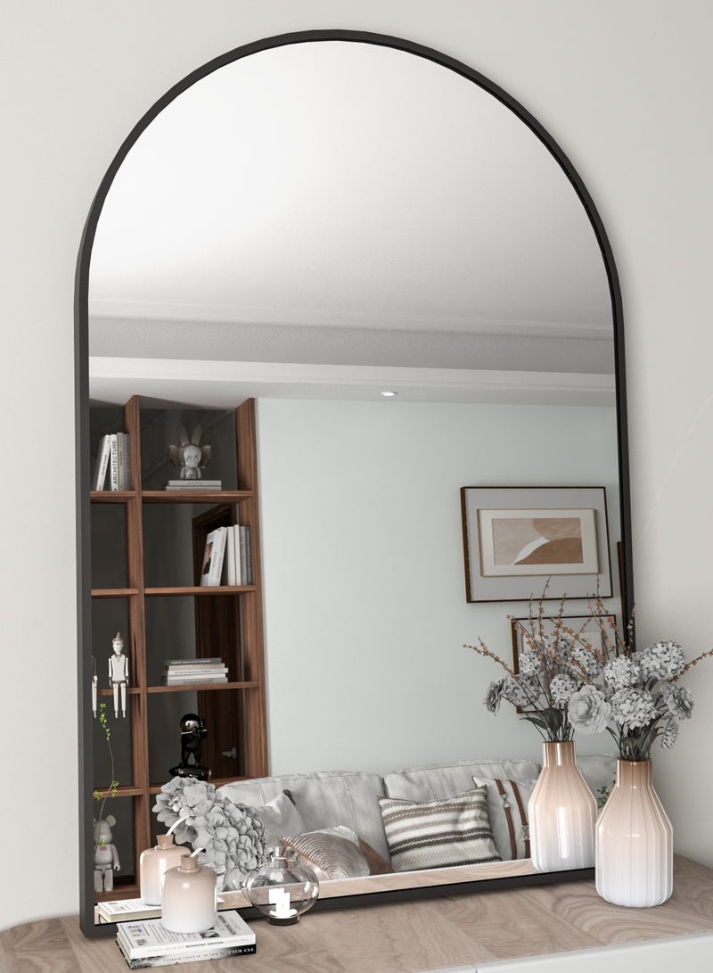 Wall Mounted Mirror, Arched Wall Mirror for Bathroom, 60x90 cm Arch Bathroom Mirror with Metal Frame, Black Vanity Mirror Decor for Mantle  - Image 2
