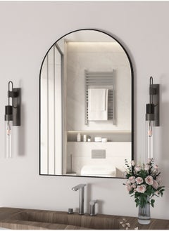 Generic Wall Mounted Mirror, Arched Wall Mirror for Bathroom, 60x90 cm Arch Bathroom Mirror with Metal Frame, Black Vanity Mirror Decor for Mantle  - Image 1