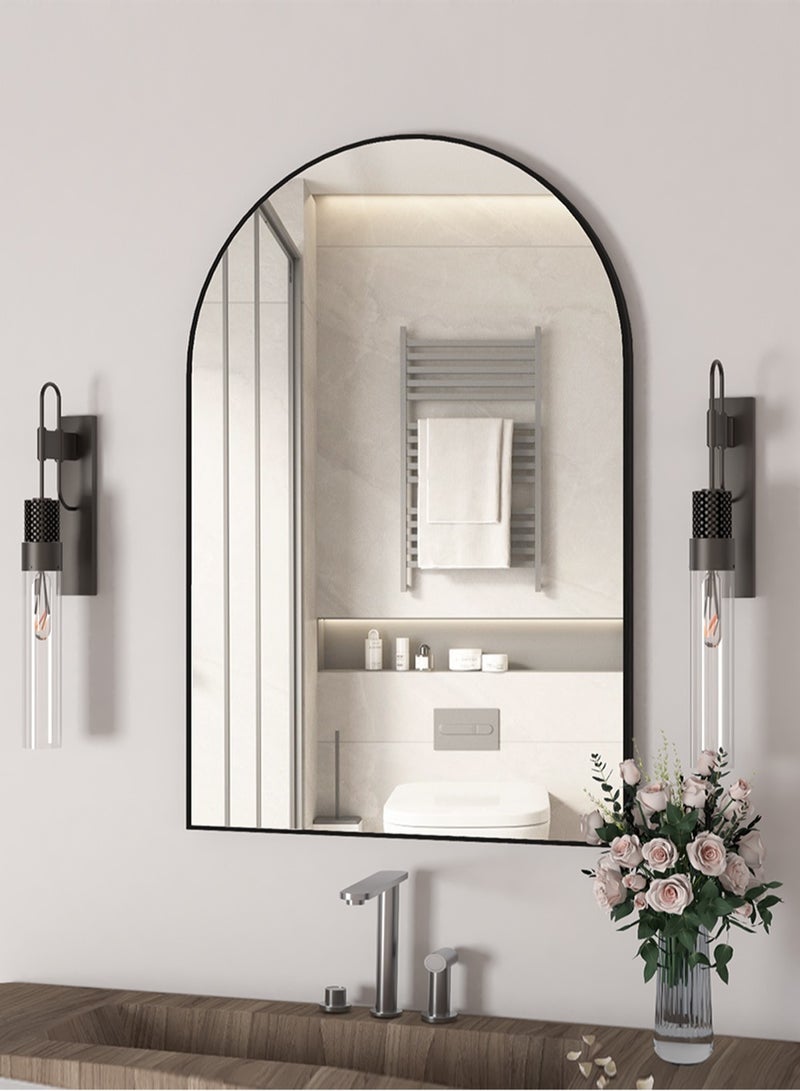 Wall Mounted Mirror, Arched Wall Mirror for Bathroom, 60x90 cm Arch Bathroom Mirror with Metal Frame, Black Vanity Mirror Decor for Mantle  - Image 1