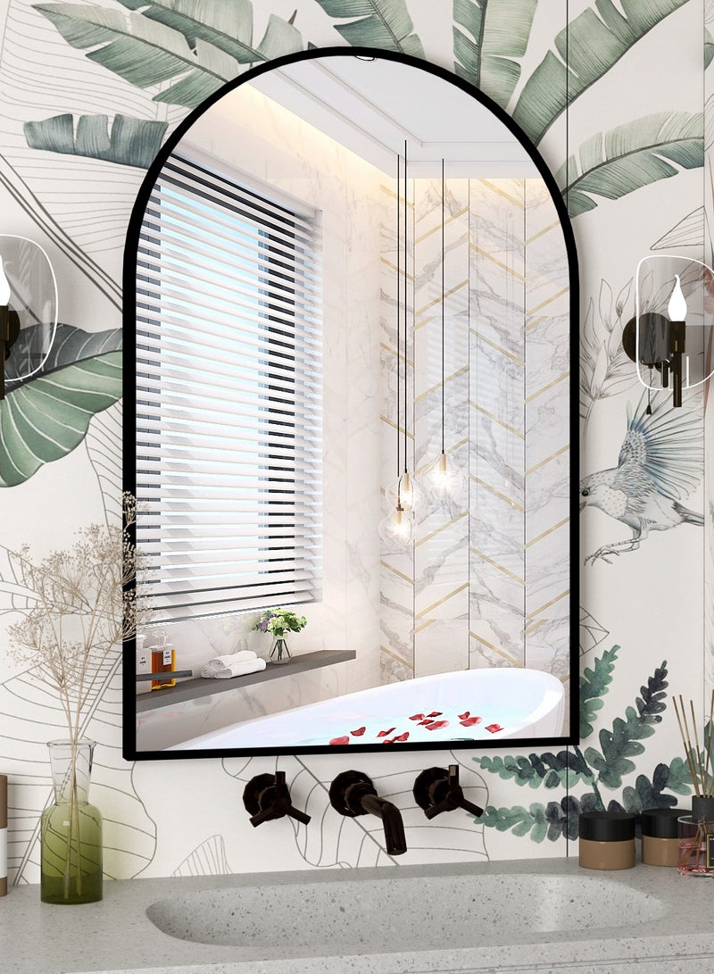 Wall Mounted Mirror, Arched Wall Mirror for Bathroom, 60x90 cm Arch Bathroom Mirror with Metal Frame, Black Vanity Mirror Decor for Mantle  - Image 4