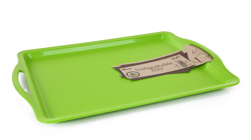 Mintra Rectangular Plastic Serving Tray with side handles , Color - Green |Size - 36x28 cm | Ideal for your daily serving needs - Image 1