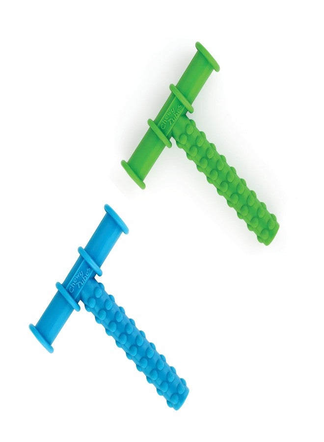 MJ Talk Tools® Opt (Oral Placement Therapy) Chewy Tube| Non-Toxic Biting Toy for Effective Oral Sensory Therapy | Texture Chewing Tube for Autism | Teether for Children and Adults (Blue + Green) - Image 1